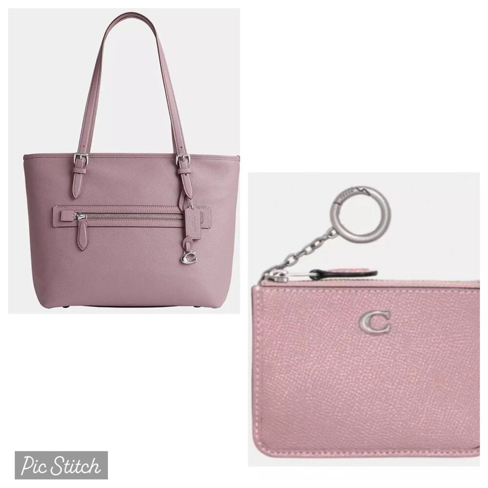 NWT COACH Taylor Faded Purple Pebbled Leather Tote & Matching Card Wallet